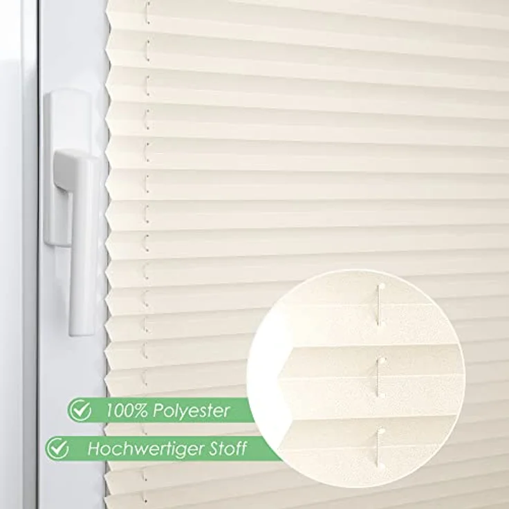 bobodeco Plissee ohne Bohren Klemmfix Faltrollo Jalousie Beige 85x200 cm (BxH), Plisseerollo Sichtschutz und Sonnenschutz Blickdicht Easyfix lichtdurchlässig Rollo für Fenster & Tür – Bild 3