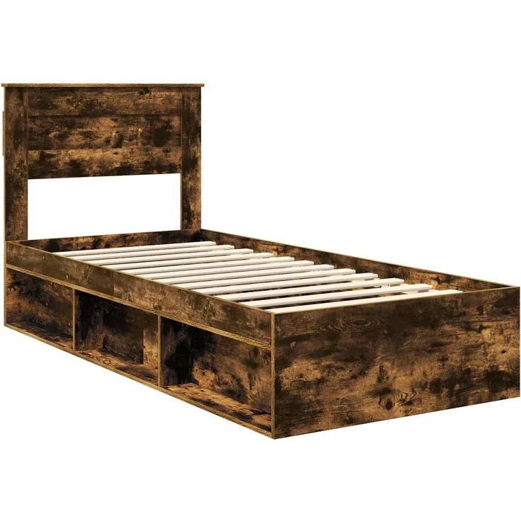 vidaXL Bettrahmen Geräucherte Eiche 90 x 190 cm Massives Kiefernholz 3409803 – Bild 3