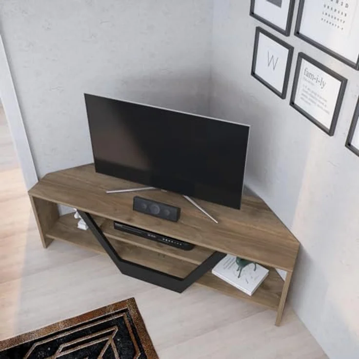 Hanah Home Stylish TV Stand, Walnut & Black, 120 x 35 x 36.8 cm | 100% Melamine Coated Particle Board, 18 mm Thick | Modern Design for Living Room & Entertainment Spaces – Bild 5
