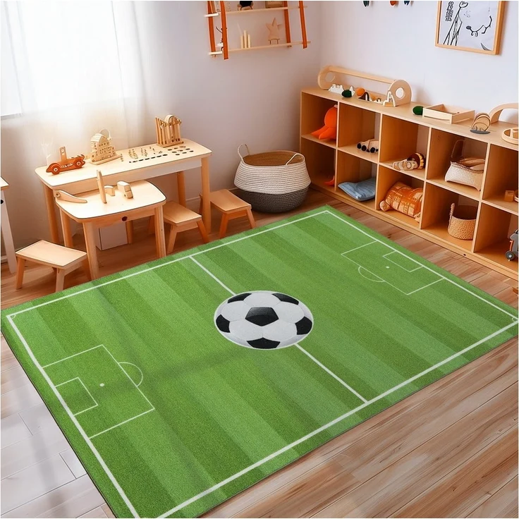 Carpettex Kinderteppich Fußballstadion, Rechteckig, Höhe: 7 mm, Kinderteppich Fußballstadion Teppich Kinderzimmer Rutschfest Waschbar – Bild 5