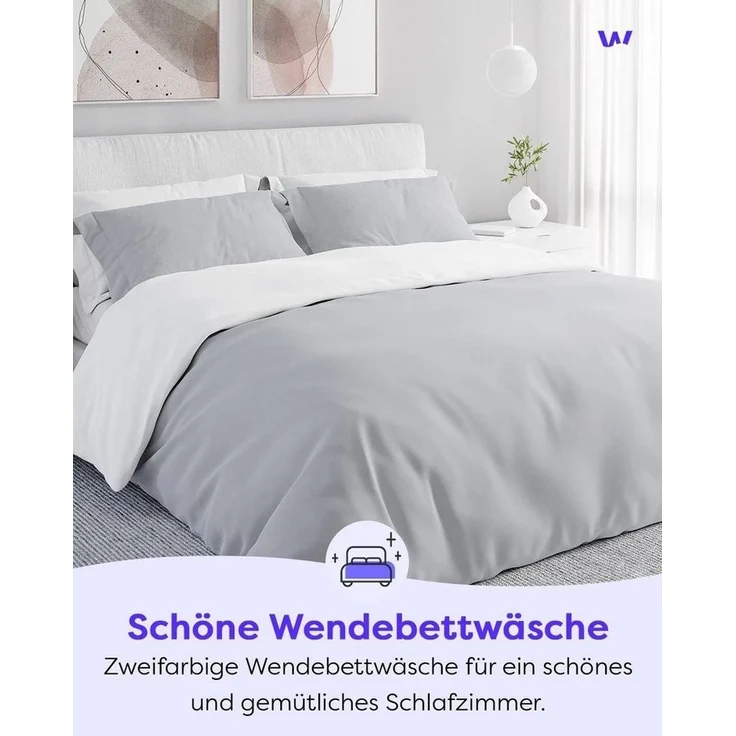 Wolkenfeld Wendebettwäsche Mikrofaser Bettwäsche - Allergiker Bettwäsche - unfassbar weich, Mikrofaser, 2 teilig, 135x200 cm, 155x220 & Übergrößen I inkl. Kissenbezüge 80x80 I 2-farbig – Bild 2