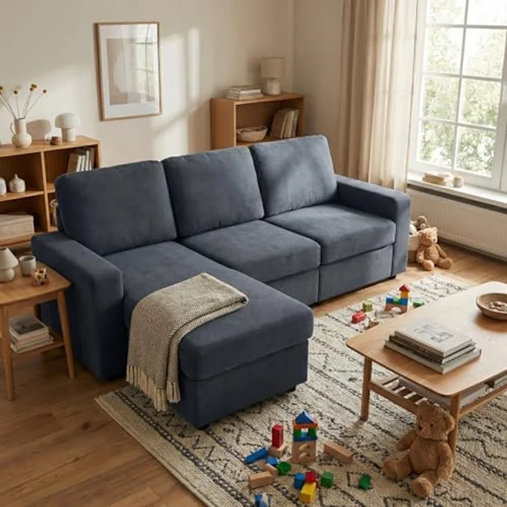 Ball & Cast Ecksofa Klein mit Stauraum, Moderne L-förmige und Umkehrbare Couch für Wohnzimmer, Schlafzimmer & Wohnung, Dunkelgrau – Bild 5