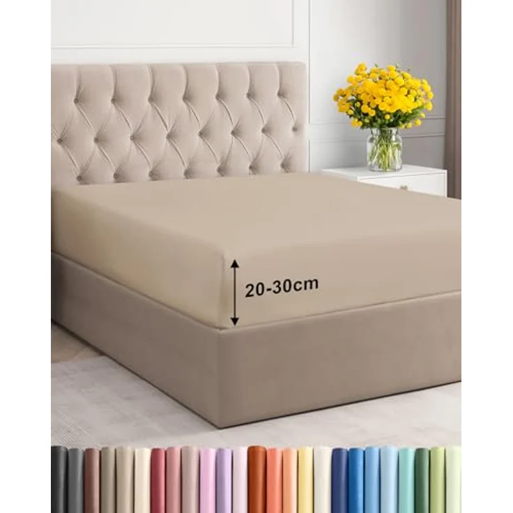 Spannbettlaken 90x190 cm Creme - 30cm (12") Tiefe Tasche - Premium Mikrofaser Spannbetttuch - Weich, Knitter- und Bügelfrei - Atmungsaktiv, Hypoallergen und Oeko-TEX Standard 100 Zertifiziert – Bild 1
