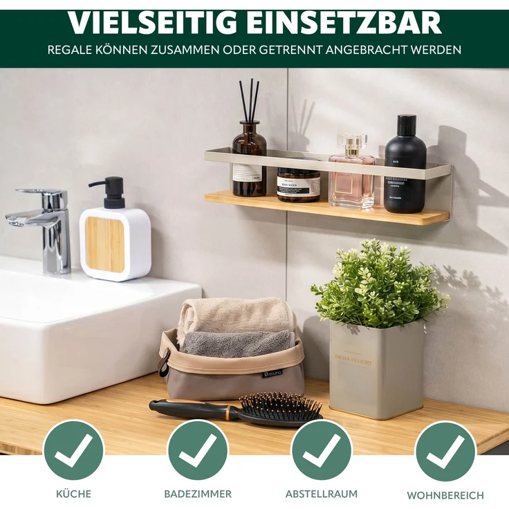 eluno Gewürzregale 2er Set mit Bambusboden, zur Wandmontage, aus Metall beige – Bild 5