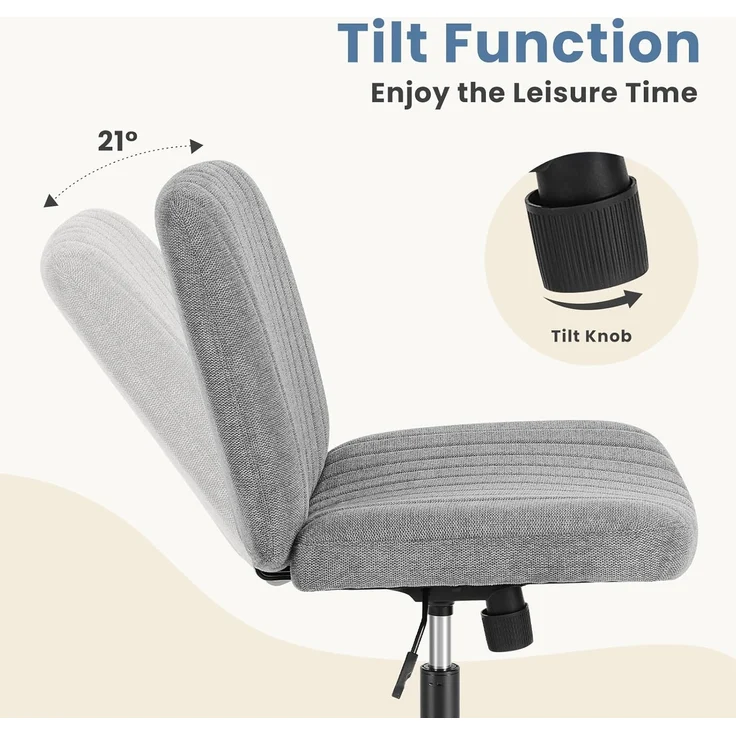 DUMOS Cross Legged Bürostuhl, Armloser Breiter Schreibtischstuhl Keine Räder, Moderner Home Office Schreibtisch Stuhl Swivel Verstellbarer Stoff Eitelkeit Stuhl – Bild 7