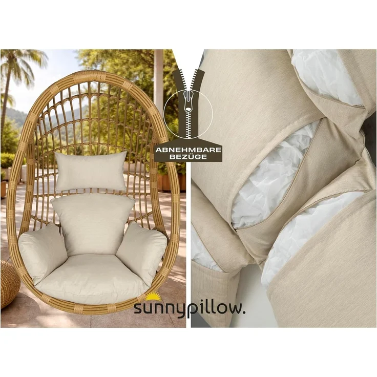 sunnypillow Hängesessel Auflage für Rattan & Polyrattan Hängeschaukel, Cremefarben – Bild 3