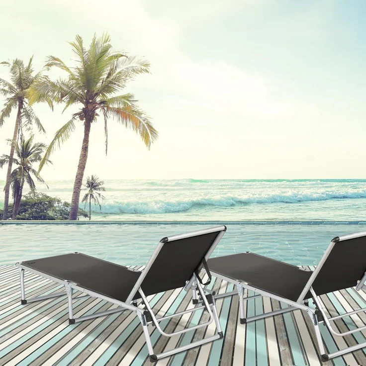 HOMECALL Gartenliege Leicht Sonnenliege Klappbar Alu Liegestuhl Strandliege, 1-tlg, 5 fach Verstellbare Rückenlehne, Sonnenschutzdach, bis 136KG – Bild 2