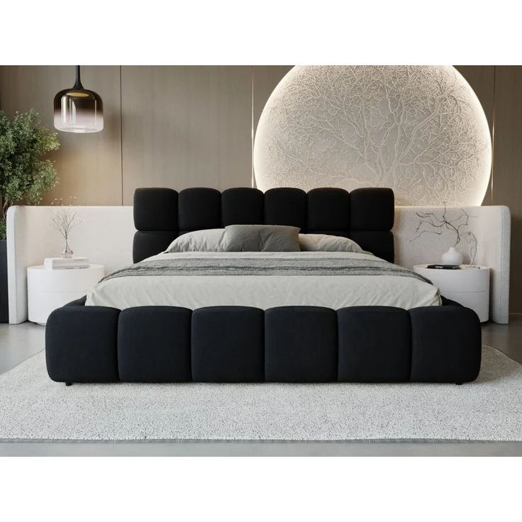 GRAINGOLD Modo Polsterbett 200x200, Doppelbett mit Kopfteil, groß Stauraum, Velour-Stoff, Schwarz – Bild 4