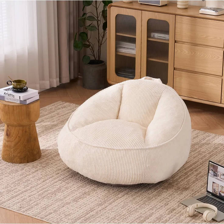 Sitzsack 90cm×90cm×59cm mit ergonomischer Rückenlehne und Memory-Schaum-Füllung