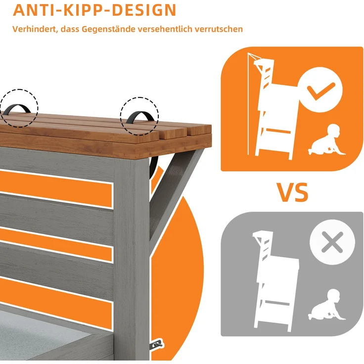 Merax Gartenschrank Holz Outdoor wetterfest Geräteschrank, Outdoor-Schrank mit Edelstahl-Arbeitsplatte & großer Schublade, Grillstation mit doppelter Ablage, kippsicheres Design – Bild 5