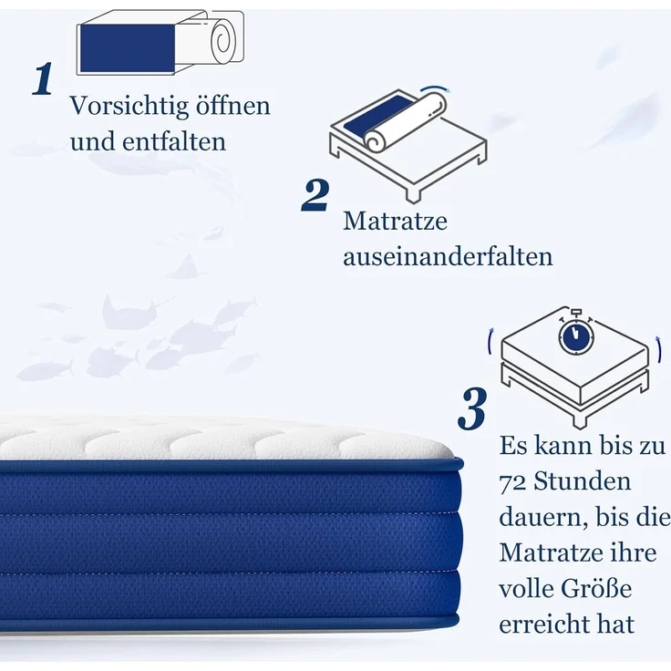 HOMAVO Taschenfederkernmatratze 180 x 200 x 22 cm, 7 Zonen federkern und Schaum, blau/weiß, Härtegrad H3 – Bild 9