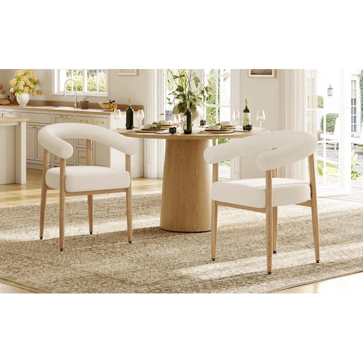 Merax Esszimmerstuhl Gestell aus Metall in Holzoptik Natur, Bezug aus Plüschstoff (Set, 2 St), 2er Set Polsterstühle Armlehnstuhl Küchenstuhl Wohnzimmer Beige – Bild 3