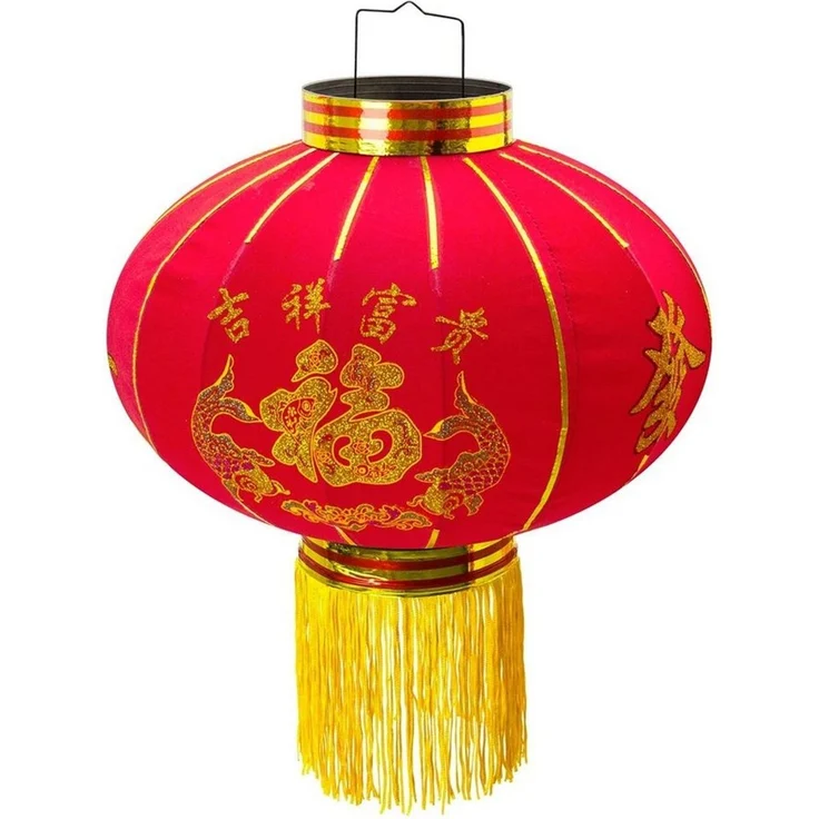 TRANGO Lampion, LT400-01 chinesische Laterne *LUCK* Pendelleuchte, 40cm Durchmesser aus Stoff mit Glück Zeichen für Innen & Außen I Rote Laterne I Glück Laterne I Chinese New Year Lantern, Rote Lampion Leuchte, Hochzeit Laterne, Party Laterne – Bild 4
