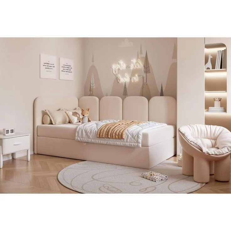 Compleo Boxspringbett Jugendbett DREAMY, Polsterbett mit Bettkasten, 80/90/100/120x200, Kopfteil links oder rechts, Boucle oder Velvet – Bild 5