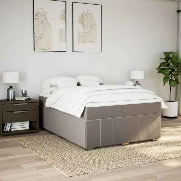 vidaXL Boxspringbett mit Matratze Taupe 140x200 cm Stoff 3285481 – Bild 3