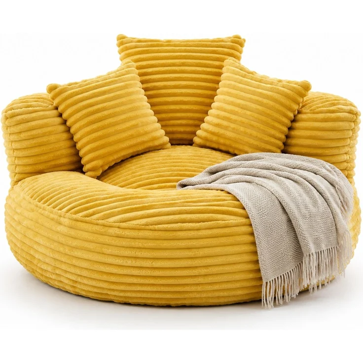 DESVIAE Sitzsack mit hoher Rückenlehne 108x52x108 cm aus Cord, senfgelb – Bild 7