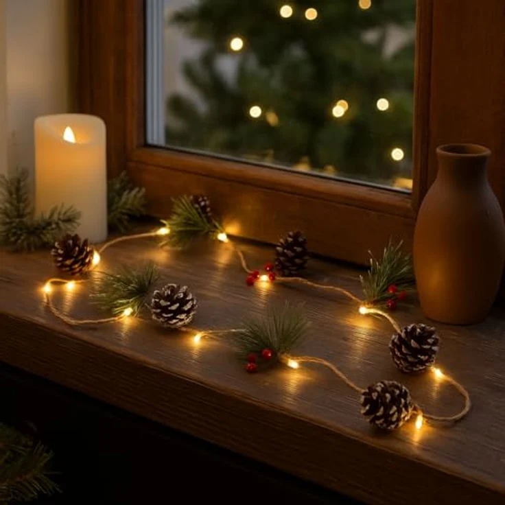 HEITMANN DECO LED-Lichterkette mit Tannenzapfen & Zweigen – 10 warmweiße LEDs, batteriebetrieben – Weihnachtsdeko für Innenräume, Braun – Bild 7