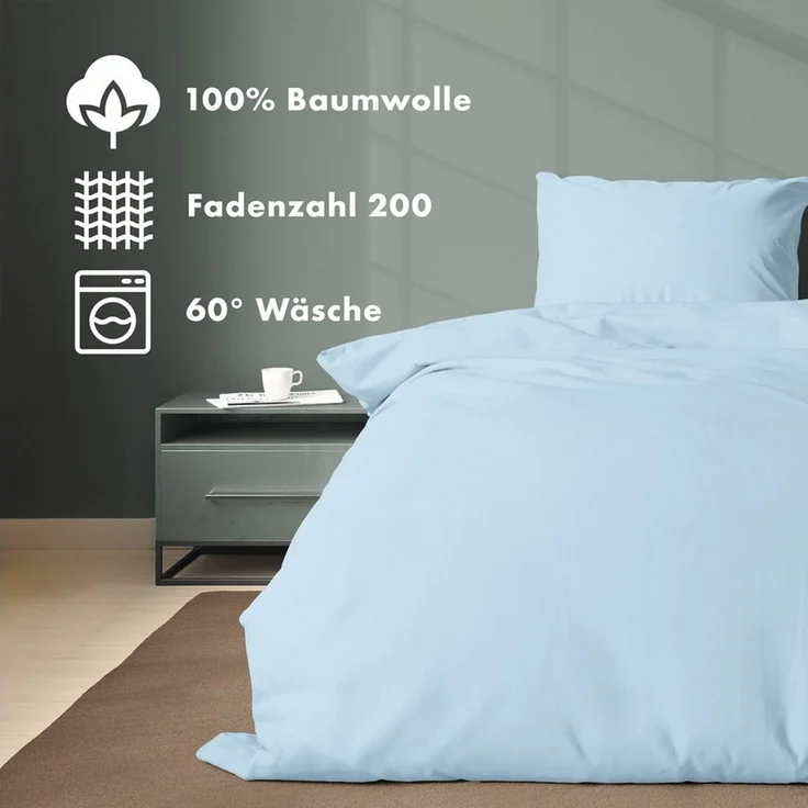 Jacobson Bettwäsche Set - 100% Baumwolle, Perkal, 2 teilig, Erhältlich in den Größen 135x200, 155x220, 200x200, 200x220, 240x220 – Bild 3