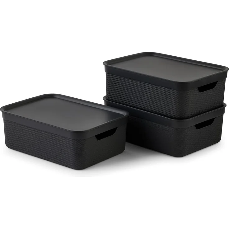 Rotho Jive 3er-Set Aufbewahrungsbox 10l mit Deckel, Kunststoff, anthrazit