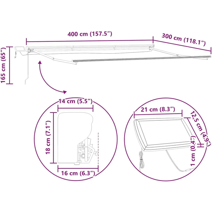 vidaXL Manueller Markisenrahmen mit LEDs Gelb und Grau 4x3 m 3420849 – Bild 10