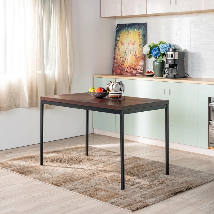 FurnitureR Espresso rechteckiger Dining-Tisch, L-120 cm für 4-6 Personen, Sleek Modernes Design, Thick Wood Top mit Metallrahmen, vielseitig und minimalistisch, Akzent für Outdoor & Innen 120x70 x – Bild 7