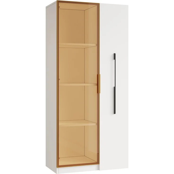 Vitrine 70 x 40 x 160 cm in Weiß mit Glasfront, LED-Beleuchtung und seitlichem Auszug – Bild 6