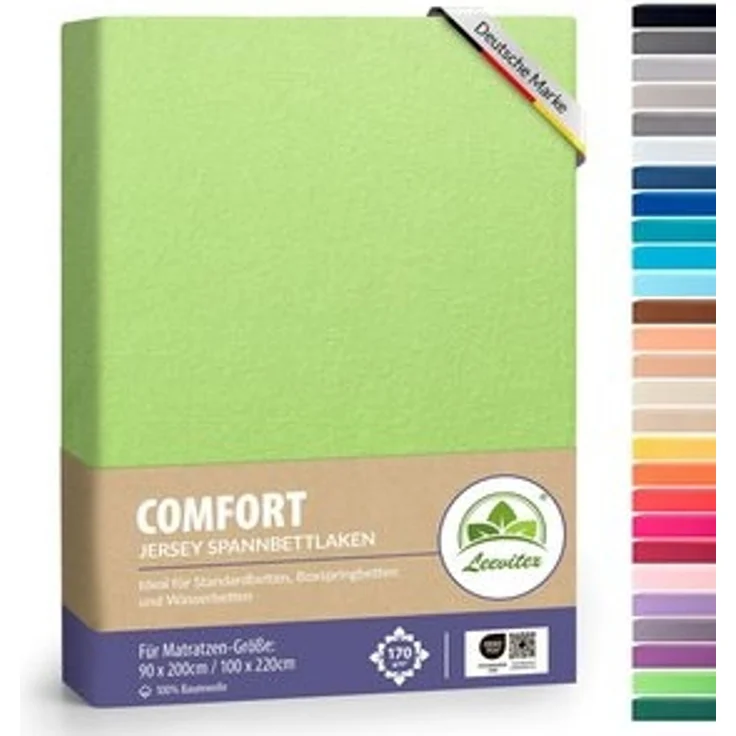 leevitex® Spannbettlaken, Premium 170g/m², Gummizug: rundum, schwer und dick, 100% Jersey-Baumwolle, Apfelgrün / Hellgrün, 140 x 200 - 160 x 220 cm – Bild 6