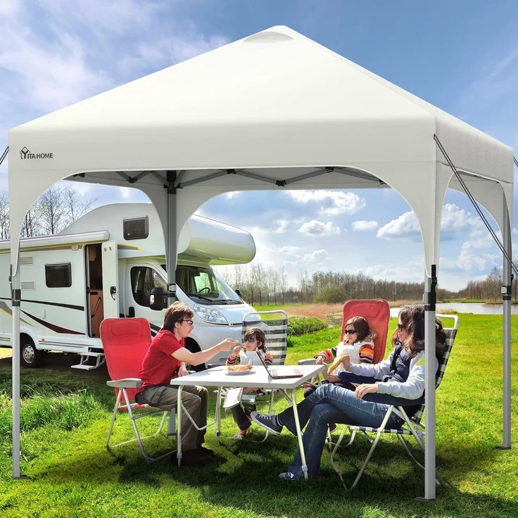 YITAHOME 2,5x2,5 m wasserdichte Pavillon Faltpavillon, Faltbarer Pop up Pavillon Outdoor Anti-UV Gartenpavillon Höhenverstellbarfür Alle Jahreszeiten Für Party Camping Märkte Pool Festival, Weiß – Bild 1