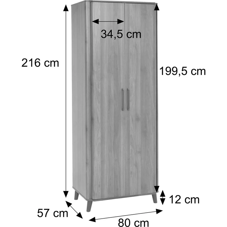 Hochschrank HWC-P42, Garderoben-/Kleiderschrank Kleideraufbewahrung Schrank 2 Türen 216x80x57cm ~ Walnuss-Optik – Bild 3
