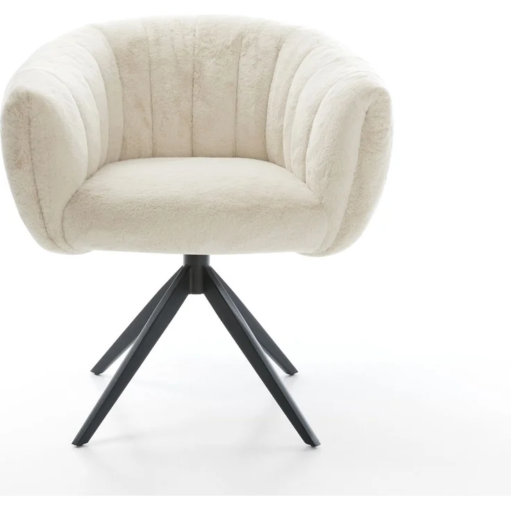Drehstuhl Jada-Flex Plüsch Creme-Weiß Kreuzgestell breit Schwarz 360° drehbar Wippfunktion Taschenfederkern – Bild 2