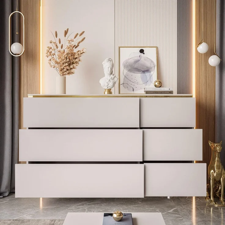 Lookway Kommode AURORA 6S in Kaschmir mit goldener Leiste, Breite: 138 cm – Bild 4