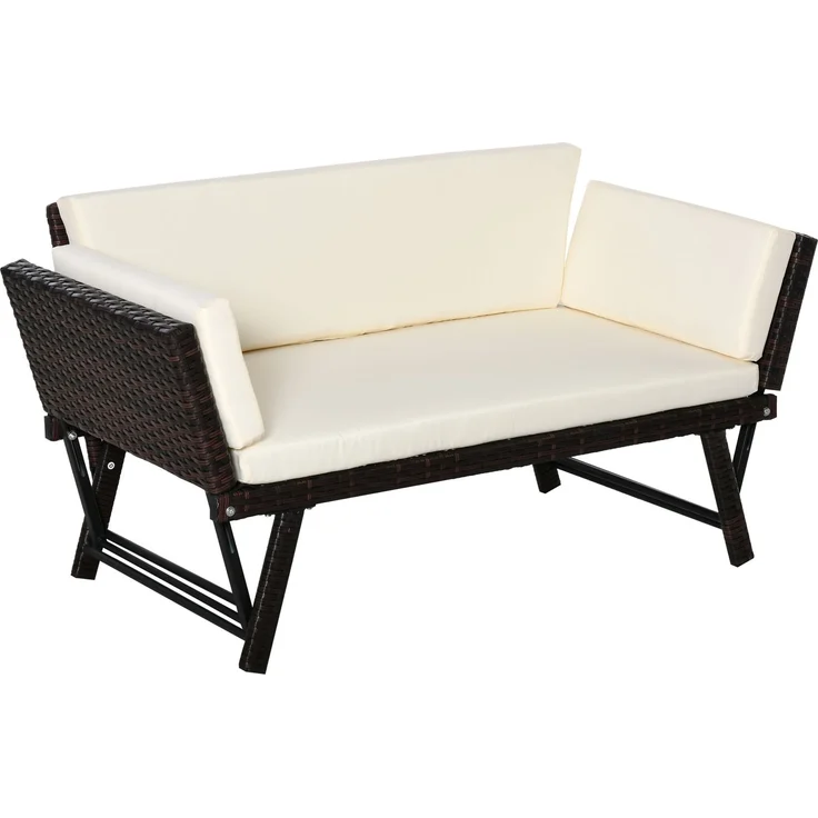 MELAYR, Polyrattan Gartensofa 2 Sitzer Gartenmöbel Loungesofa Gartenbank Gartenliege klappbar, 129 x 63 x 67 cm, Braun – Bild 1