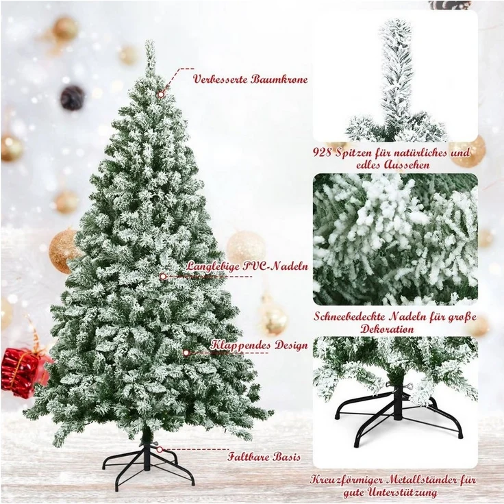 COSTWAY Künstlicher Weihnachtsbaum, mit 928 Spitzen PVC Schnee Nadeln, 180cm – Bild 3