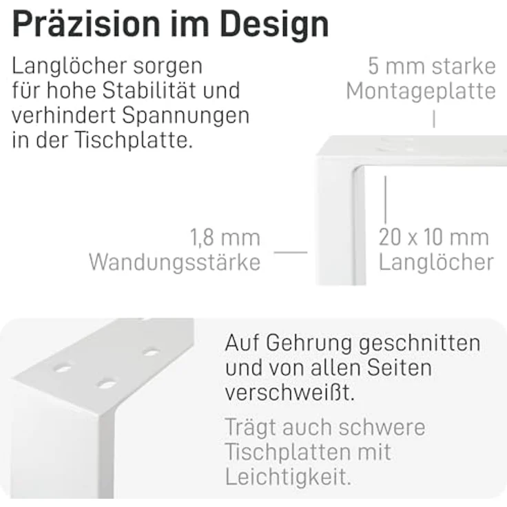 Natural Goods Berlin Tischkufen Rechteck Metall Tischgestell stabil Tischbeine alle Größen Möbelkufen Esstisch, Schreibtisch, Couchtisch, Bank einfache Montage Außenbereich (50 * 72cm, Weiß) – Bild 7