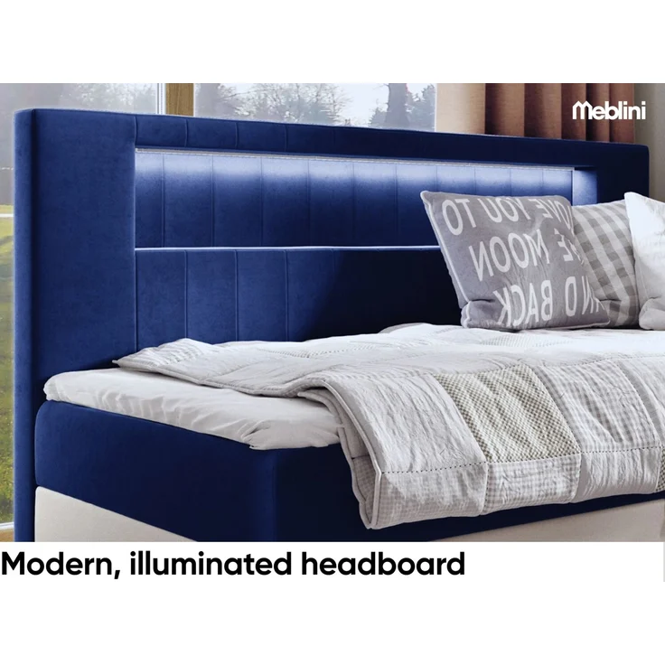 MEBLINI Kinderbett mit Bettkasten GARETH 2 90x200 – H3/Blau Samt Gepolstert Einzelbett mit Matratze - Polsterbett mit Stauraum - Bett mit Kopfteil – Stauraumbett – Bild 3
