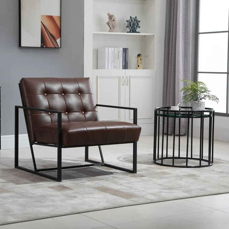 Wohnora-Chesterfield-Loungesessel, bequemer Sessel, gesteppte Sitzfläche und Rückenlehne, schwarzes Metallgestell, schokoladenbrauner Kunstlederbezug,H 780cm x T 820cm x B 810cm,Braun – Bild 2