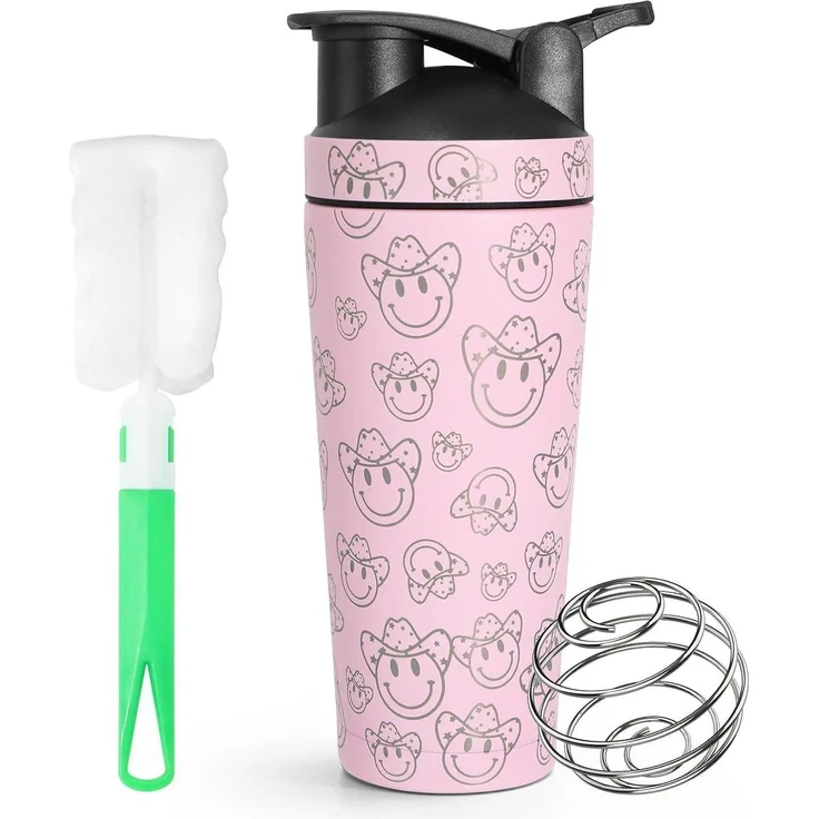 750ml Edelstahl Protein Shaker mit Kugel, Eiweiß Bottle rosa – Bild 1
