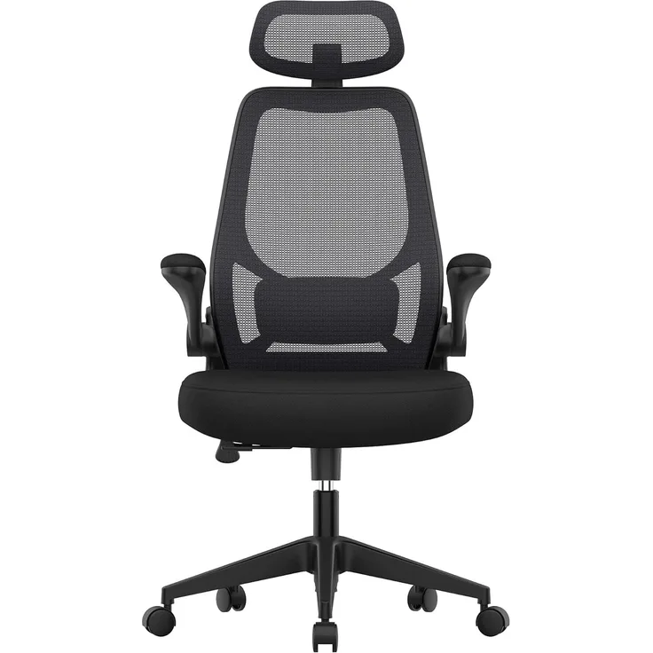 SONGMICS Bürostuhl, Computerstuhl, Ergonomischer Stuhl, verstellbare Armlehnen und Kopfstütze, Wippfunktion, atmungsaktiver Netzstoff, höhenverstellbar, schwarz OBN087B01