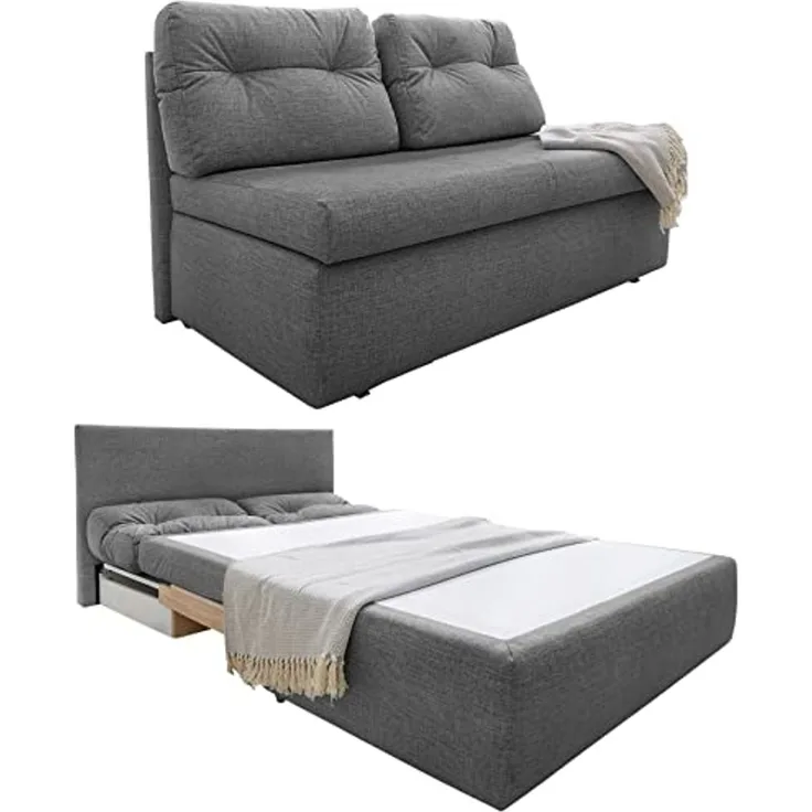 Schlafsofa 136 cm praktische Couch mit Funktion Bettkasten Gästebett in Grau