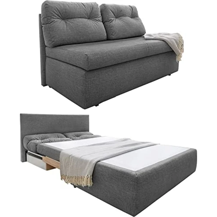 Schlafsofa 136 cm praktische Couch mit Funktion Bettkasten Gästebett in Grau – Bild 1