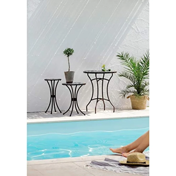 Dehner Blumenständer Blumenhocker Diana mit Mosaik, Stahl/Stein, Dekorativer Blumentisch mit Stern-Mosaik und wetterbeständigem Metall – Bild 6