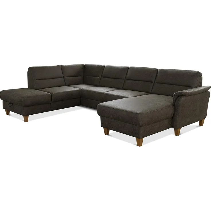 CAVADORE U-Form-Sofa Palera / Federkern-Wohnlandschaft im Landhausstil / 314 x 89 x 212 / Mikrofaser in Lederoptik, Oliv