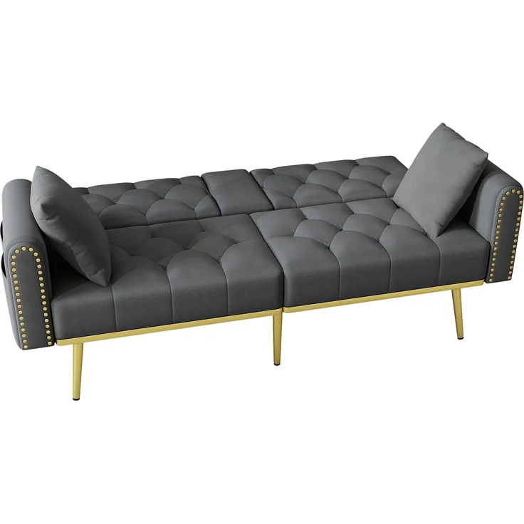 ZUBALIYA Schlafsofa 80x73.5 cm, mit LED - Beleuchtung, mit Stauraum, mit Leiter, mit Samtbezug, mit breiten Armlehnen, Gold – Bild 13
