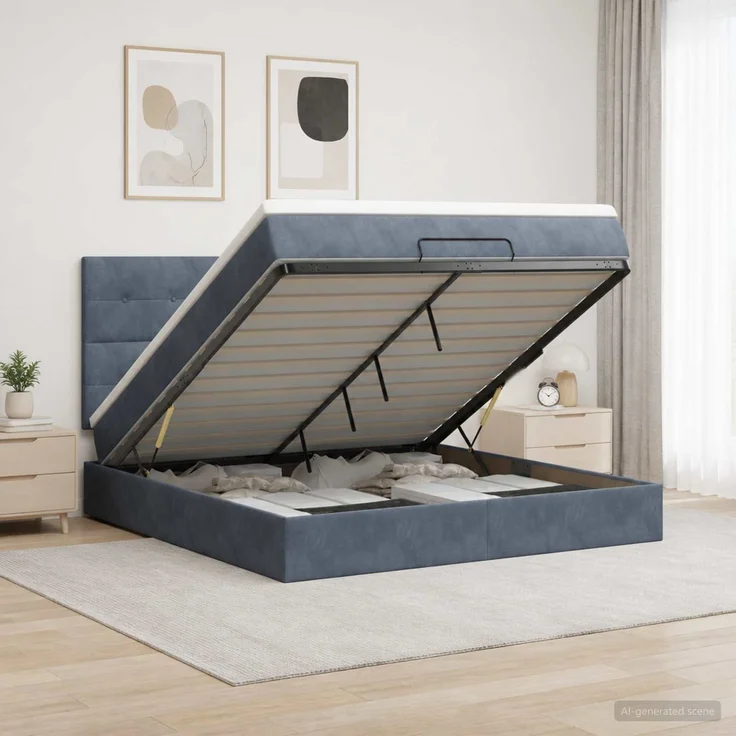 vidaXL Ottoman-Bett mit Matratze und LED Dunkelgrau 180 x 200 cm Samt 3458320 – Bild 1