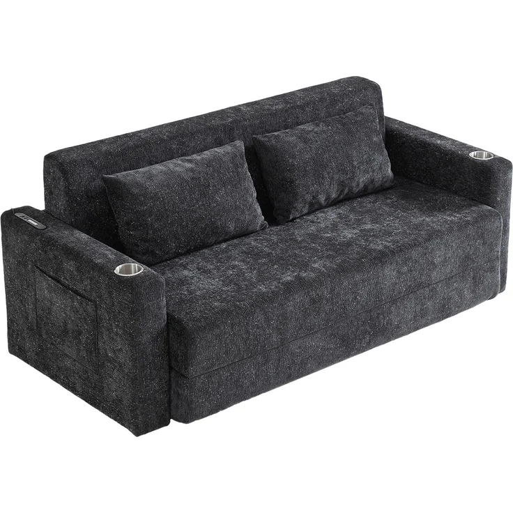 ZUBALIYA SchlafSofa mit USB - Anschluss, mit Chenille - Bezug, mit Samtbezug, mit breiten Armlehnen, mit Schaumstoffpolsterung – Bild 9