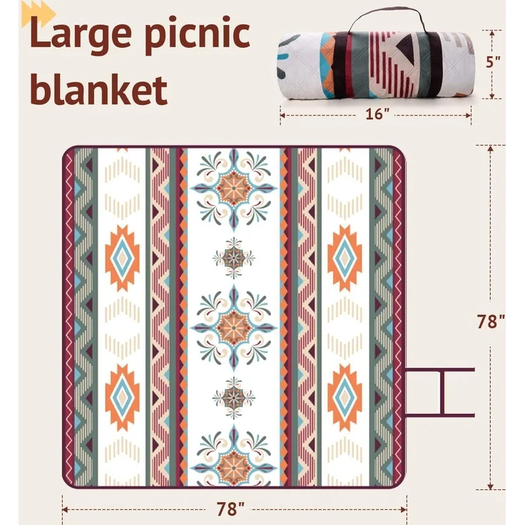 LARUTAN Picknickdecke 200x200cm Boho Stranddecke Sandfrei Grün – Bild 3