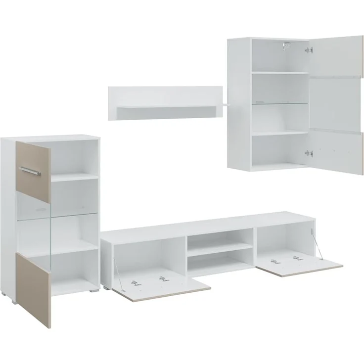 vidaXL 5-tlg. Wohnwand mit LED-Beleuchtung Steingrau Holzwerkstoff 3324233 – Bild 5