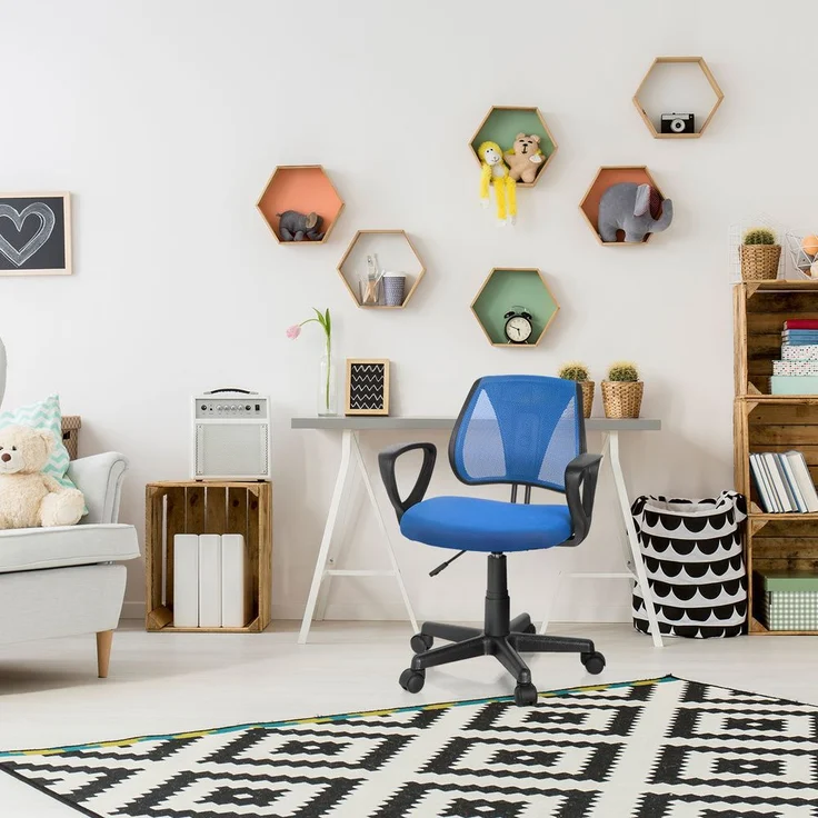 hjh OFFICE 725100 Kinder- und Jugenddrehstuhl KIDDY CD Netzstoff Blau höhenverstellbarer Schreibtischstuhl mit Armlehnen – Bild 2