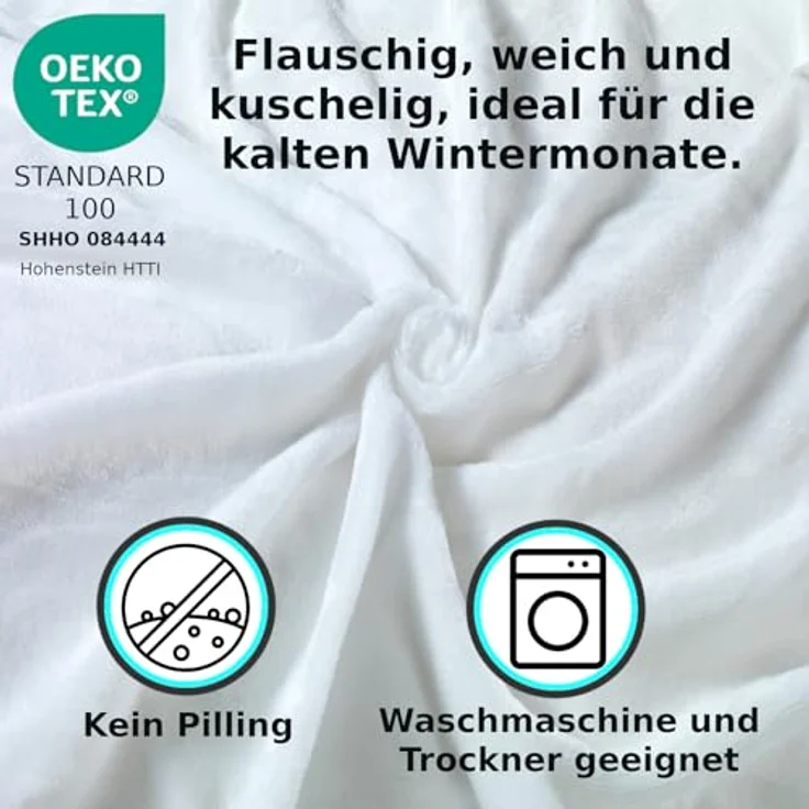 MALIKA® Premium warme Spannbettlaken Cashmere-Touch Bettlaken Jersey Fleece Spannbetttuch Laken, Farbe:Weiss, Größe:120x200 cm – Bild 5