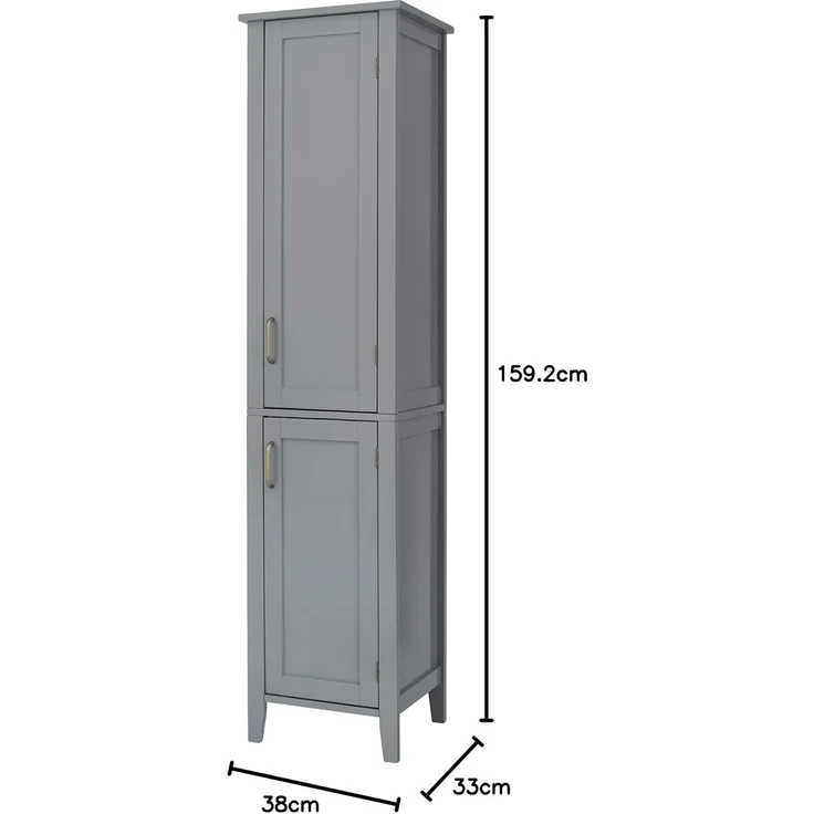 Teamson Home Wooden Badezimmerbades Lagerschrank mit 2 Türen, hoher Badezimmerschrank, graue Badezimmermöbel, verstellbare Lagerung, Mercer -Sammlung – Bild 3